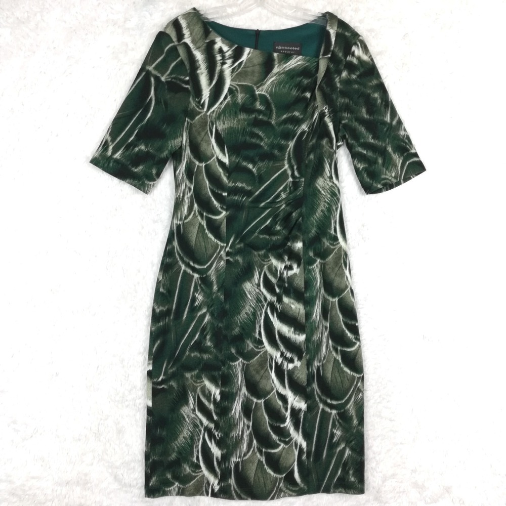 Connected Apparel Dress Womens Sheath Knee Length Half Sleeve Green Abstract 8